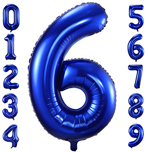 Navy Blue Number 6 Balloons,40 Inch Dark Blue 6 Birthday Balloon Large Foil Mylar Number Digital Balloons for Birthday Party Graduation Baby Shower Anniversary Decorations