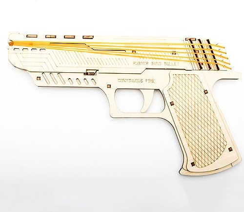 YII WMOC Gun Shape 3D Wooden Puzzle Model Building Kit Rubber Band Gun Toy DIY Brain Tearer Birthday Gift 3D Puzzle