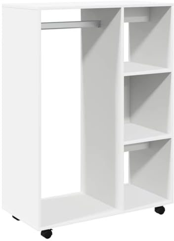 vidaXL White Engineered Wood Wardrobe, Bedroom Storage Cabinet with Wheels, Scandinavian Design, 80x40x110 cm