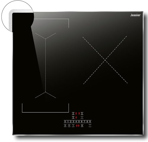 Plaque Induction 3 Feux Flexible 6800W, Jessier Barbecue Plaque de Cuisson Electrique Intégré, 9 Niveaux de Puissance, Fonction Pause, Minuterie, Verrouillage de Sécurité, Fonction Boost, Noir