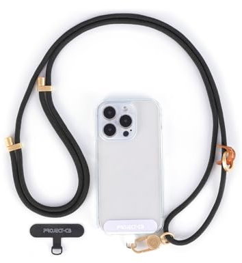 project-cb Collana Per Telefono Regolabile A Tracolla E Intorno Al Collo 1,Toppa Per Cordino Cellulare 2,Tracolla per Telefono,Cinturino per Telefono Regolabile 80-160cm(Nero-G)