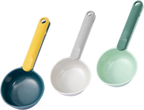 CROKZ 3 palette da cucina in plastica for alimenti, palette da cucina con clip, palette con manico lungo, for contenitori, farina, polveri, alimenti secchi, caramelle, pop corn/407