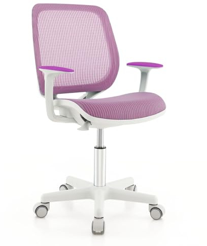 Costzon Kids Desk Chair, Height Adjustable Children Study Computer Chair with Armrests, Sit-Brake Casters, Swivel Mesh Task Chair for Boys Girls Teens Students, Kids Chair for Home, Office (Purple)