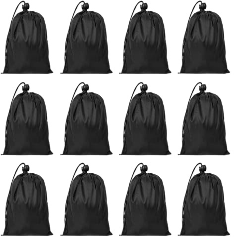 Lusofie 12 Pcs Small Drawstring Bags Bulk Black Cinch Bags Drawstring Bag Nylon Draw String Back Bag Waterproof Storage for Gym Sports Travel for Men Women(5.3×7.7inch)