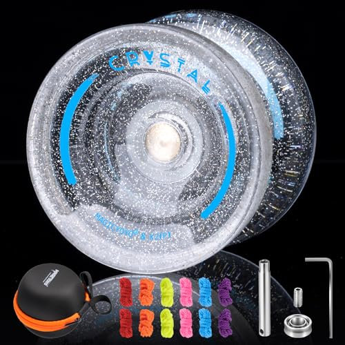 YOSTAR JoJo Profi K2 Kristall mit Laserpulver, Trick JoJo mit Leerlauf, Responsive Jo Jo für Kinder, Unresponsive Yoyo für Erwachsene, Dual Zweck JoJo mit JoJo Kugellager, 12 Schnüre, Fall