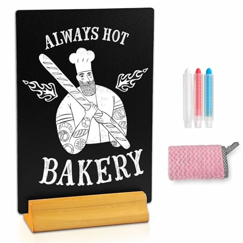 Moco Moment 1 paquete de pizarras de tiza A4 borrables con soportes de madera, pizarras de menú para fiestas, decoración de mesas, bar y restaurante (1 paquete, A4)