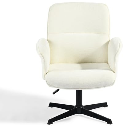 39F FURNITURE DREAM Sillón Ergonómico Escandinavo Giratorio 360° Altura Regulable Tejido Boucle Tela Suave, Blanco, 66x63x82-94cm