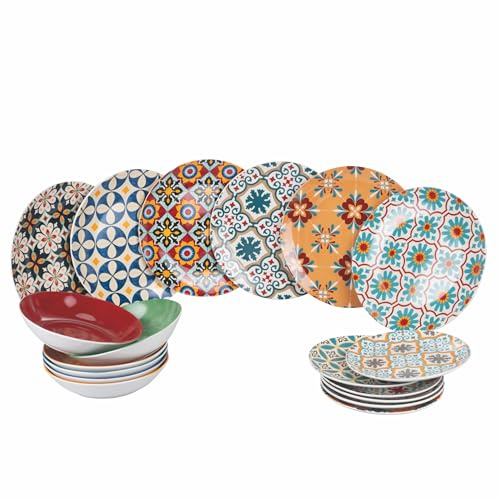 Service de vaisselle 18 pièces en porcelaine, 6 places de table différentes, Valladolid