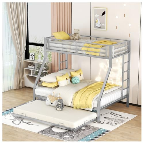 Wyibwy Litera de metal con cama nido con escalera a ambos lados para niños, adolescentes y adultos, fácil de montar, 90 (140) x 200 cm (plata)
