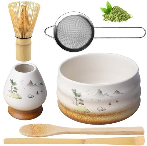 BAIFULAI Matcha-set - Japanskt Teset Med Keramikskål, Visphållare, Tesked, Sil och Tillbehör för Japansk Ceremoni