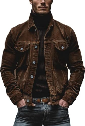HanzhuoOu Chaqueta De Pana Para Hombre Fashion Retro Chaqueta De Solapa Con Diseño De Dos Bolsillos Delanteros Con Botones S