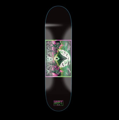 Habit Skateboard Deck, Professionelles Design, Handgefertigt in Deutschland, Schwarzes Brett mit Künstlerischem Grün-Pink Aufdruck (8,25)