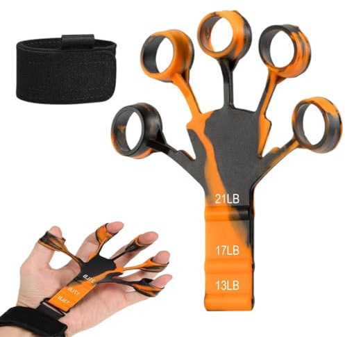 SGERUFZ Fingertrainer, Finger Extensor Exerciser mit Handgelenkschoner, Silikon Fingertrainer, Verstellbarer Fingerdehner zur Verbesserung der Kraft von Fingern und Handgelenken