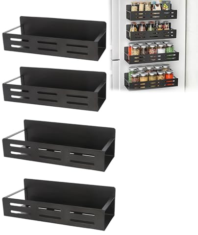 Magnetic Spice Rack for Refrigerator, 4pcs Magnetic Shelf Organizer | Fridge Shelves for Kitchen Storage, Holding Spice Jars, Condiments and Utensils on Fridges and Other Metal Surfaces