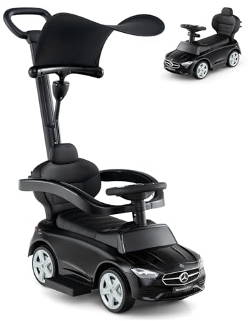 SOARS Porteur Enfant, Voiture Enfant 3 en 1 sous Licence Mercedes-Benz, Capot de Protection Réglable, Conduite Réaliste avec Volant & Klaxon, Charge 25 KG, pour Fille & Garçon 1-3 Ans (Noir)