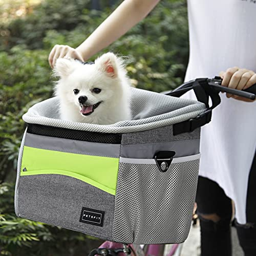 Petsfit Cestino per bicicletta per cani, seggiolino auto per cani di piccola taglia, gatti, cuccioli, con corda di sicurezza, strisce riflettenti, due tasche laterali
