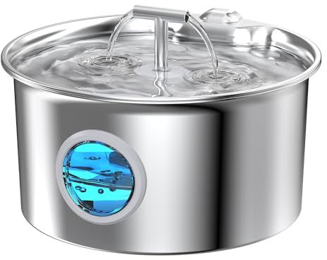 Fuente de Agua para Gatos de Acero Inoxidable: Fuente de Agua para Gatos - Fuente de Agua para Gatos de Interior - Cuenco Dispensador Automático de Agua para Mascotas