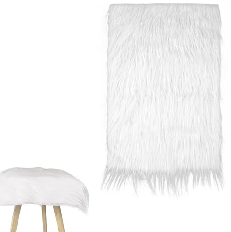 Kunstfell Meterware Stoff​​ ​​Kunstfell Weiss​​ ​​Fellstoff​​ 60x40 cm/23.6x15.7in, Fellimitat Meterware für DIY Basteln, Polsterbezug, Bodendekoration Matte, Gnome Beard Hair (Weiß)