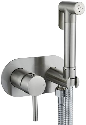 NewEast Hot and Cold Brass Bidet Sprayer Kit Concealed Wall Mount Toilet Douche Muslim Bidet Shattaf Shower Kit Set Brushed Nickel