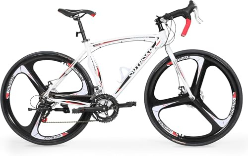 MarKnig 14 Speed Road Bike with Light Aluminum Alloy Frame, 3 Spokes Wheel Commuter Bicycle with Dual Disc Brakes for Men and Women, 26 Faster Racing Bike for Adult (White)
