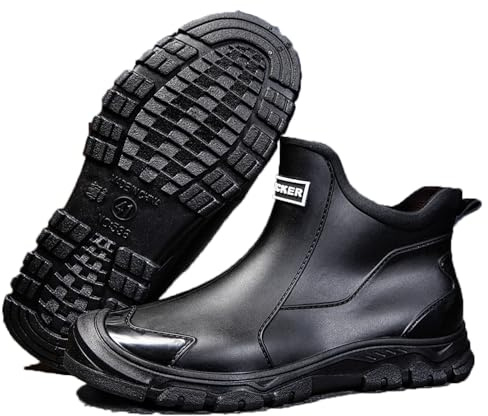 FREECOZYER Mens Wellington Waterproof Rain Boots Outdoor Garden Short Ankle Wellies Chelsea Booties Rain Shoes for Adults(Black,UK 10.5)