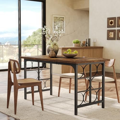 Tribesigns Farmhouse Tavolo da pranzo per 4-6 persone, tavolo da pranzo rettangolare in legno da 139 cm, scrivania da pranzo rustica industriale per cucina, soggiorno, casa, marrone