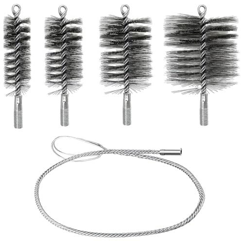 Dhqkqg Ofenrohrbürste Set, 5 Stück Rohrreinigungsbürste, Schornsteinfeger Bürste, Heizkesselbürste Kaminbürste, 30/50/80/150 mm mit 1m Stahldraht, für Schornstein Kamin Ofenrohr Rauchrohr Reinigung