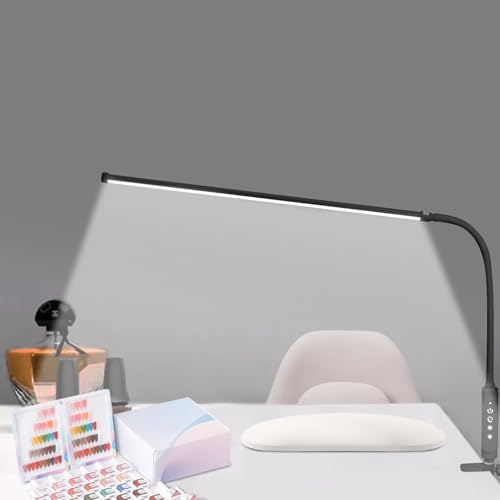 CGBE 60cm Lampada da Scrivania per Unghie: 360° Flessibile Lampada da Tavolo con Morsetto per Onicotecnico - Tocca Controllo - Dimmerabile Luce Scrivania LED per Manicure Lettura Studio Lavoro - Nero