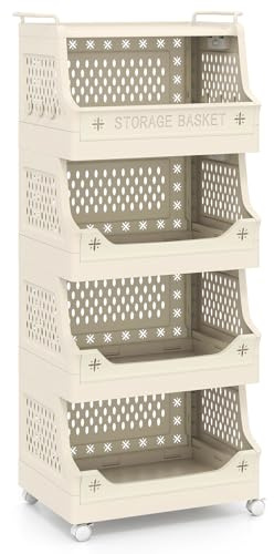 Multigot 3/4/5-Tier Laundry Basket on Wheels (Beige, 5-Tier)