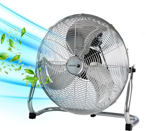 Fagor - Ventilatore industriale da terra, 80 W, Aero, in metallo, 3 velocità, motore in alluminio, 3 pale in alluminio ad alte prestazioni, ventilatore potente per officina, garage, ufficio o casa