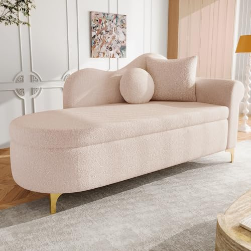 Merax Einzelsofa mit Schlaffunktion, Multifunktionale Chaiselongue mit Stauraum, Modernes Design, Wellenförmige Rückenlehne, Hochdichtes Sitzkissen, Lenden‑ & Nackenkissen, Rosa