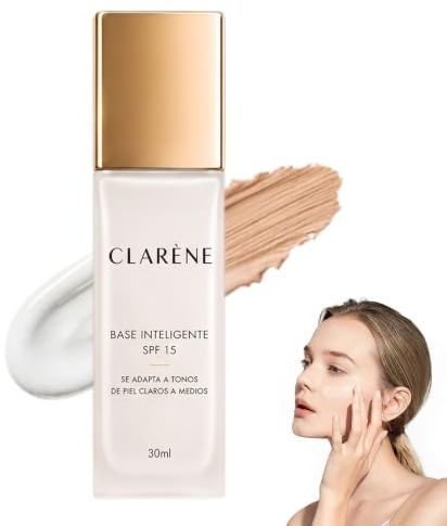 Clarene Base inteligente,Base Maquillaje Coreano,Textura Ligera, Acido Hialurónico, Cobertura Uniforme, Acabado Natural, Antiarrugas,Cubre Imperfecciones, Piel mixta y Seca,protección Solar SPF15