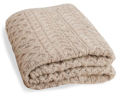 Aran Woollen Mills Irish Wool Blanket, 100% Worsted Wool, Traditional Cable Knit Couch Throw, Made in Ireland, 36 x 60