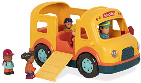 Battat – Light – Up Yellow Bus – 5 Toy Figures – Realistic Sounds – Folding Stop Sign – 18+ Months – Light & Sound School Bus