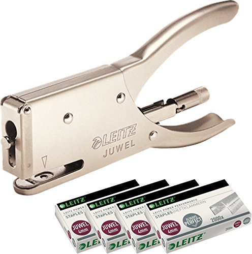 Leitz Heftzange Juwel Metall, 12 Blatt, matt, Nickel (Nickel, Heftzange + 4X Heftklammern)