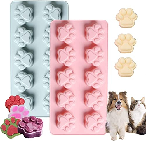 QUMENEY 2 Stück DIY Mini Silikon Hund Katze Tier Pfote Haustier Druck Backform, wiederverwendbare Candy Cookie Schokoladenseifenschalenform für Geschirrspüler