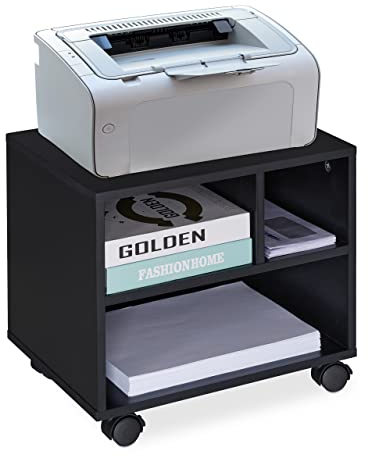 Relaxdays Rollcontainer, 3 offene Fächer, Büro & Home Office, mit Rollen, Büroschrank, HBT: 35,5 x 40 x 30 cm, schwarz, 1 Stück