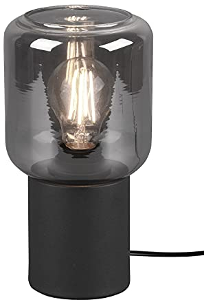 Reality Leuchten Nico R50591032 - Lampada da tavolo in metallo nero opaco, vetro fumé, 1 lampadina E27