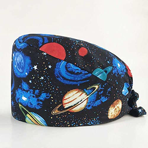 2 Stück Bouffant Kappe Baumwoll Turban Kappe Verstellbare Unisex Galaxy Print Haarabdeckung Krawattenkappen Mit Schweißband Für Männer Frauen Salon,Koch,Schönheit,Reinigung,Schwarz,Einheitsgröße