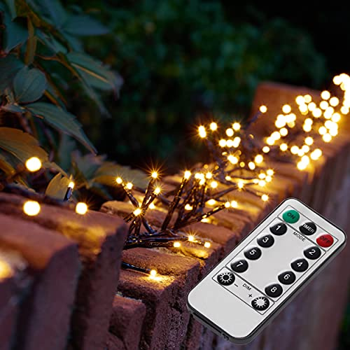 Bonetti Cluster Lichterkette mit Fernbedienung für außen und innen | 8 Lichtprogramme | Timerfunktion | dimmbare Büschellichterkette | strombetrieben (warm-weiß, 400 LEDs - ca. 11,7 Meter)