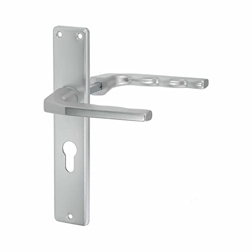 INTRA-TEC Alu-Drückergarnitur für Kastenschloss, mit Schild, Entfernung 55, PZ Lochung