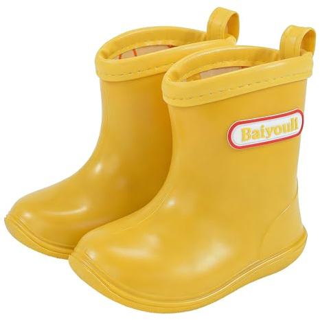 Baiyouli Botas de Agua Niños y Niñas Impermeables Antideslizantes Ligeras PVC Suaves para Bebé 1-6 Años, Amarillo, 24 EU