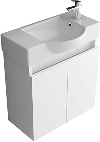 Alpenberger Waschtisch mit Unterschrank 55 cm Breit | Waschbecken mit Unterschrank Bad Möbel Modern Set | Kleines Waschbecken Gäste WC Möbel | Waschbeckenunterschrank Weiß Badezimmermöbel