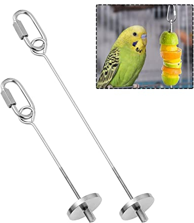 Parrot Skewer Feeder Stainless Steel 2pcs S/L Parrot Treats Fruit Stick Holder Bird Food Holder Foraging Toy for Parrot Budgie Parakeet Cockatiel