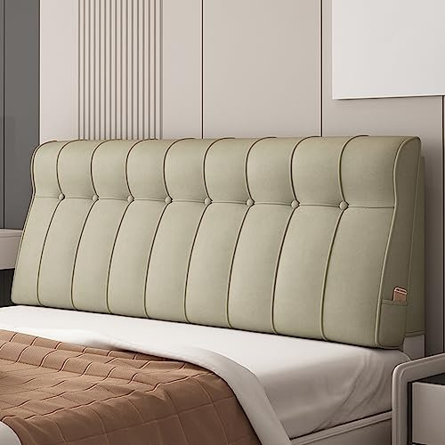 ZZYK Großes Rechteckiges Keil-Kopfteil-Kissen Zur Unterstützung des Lesekissens,Doppelbett-Rückenlehne,Übergroßes Wandkissen Mit Abnehmbarem Waschbarem Kissen,Khaki,63/160cm