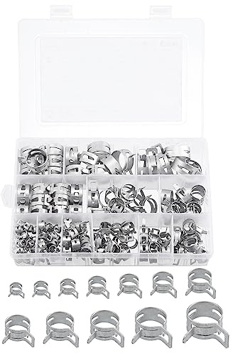 sourcing map 140Pcs 6-25mm 12 Size Spring Band Type Action Fuel/Silicone Vacuum Hose Pipe Clamp Low Pressure Air Clip Clamp Assortment Kits