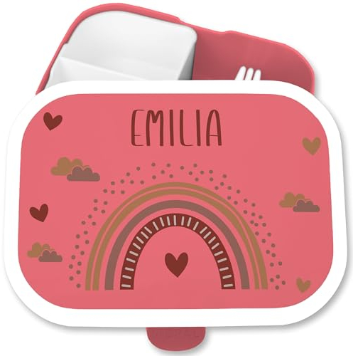 Brotdose Kinder Campus für Mepal - Regenbogen Herz Wolken - 750 ml - Rosa - kindergartenkind kindergarten lunchbox rainbow schulkinder geschenke mädchen vesperbox kita personalisierte brotzeitbox