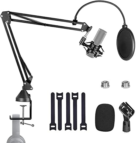 OUKMIC Mic Arm Stand,Adjustable Arm Stand With Pop Filter,Shock Mount,Adapter - Upgraded Microphone Desk Stand For Blue Yeti,Snowball,HyperX Quadcast,Shure sm7b and More