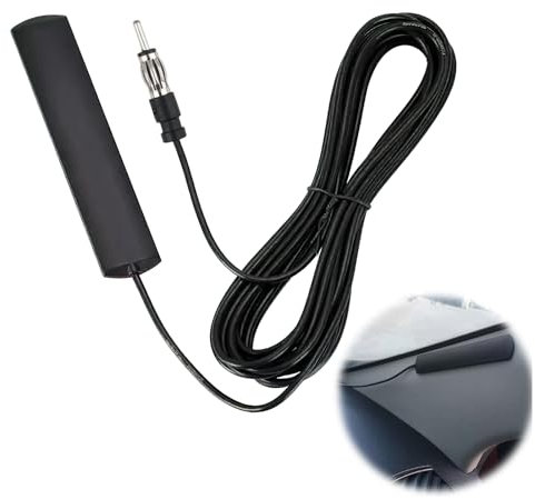 Antenne Radio Voiture, avec Montage Adhésif sur Pare Brise, Connecteur DIN et Câble Compatible avec Radio AM/FM, pour Stéréo HD Unités Principales Amplificateurs, Véhicules, SUV, Camions