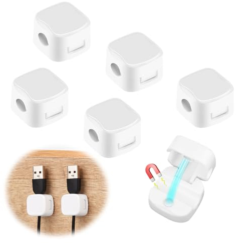 MXTIMWAN 6pcs Clip per Cavi,Organizer Organizzatore Cavi, Fermacavi Adesivi,Clip Magnetiche per Gestione Cavi,Organizer a Clip per Cavo per Scrivania,Comodino, Cavi di Ricarica,HDMI,USB,Cavo Audio